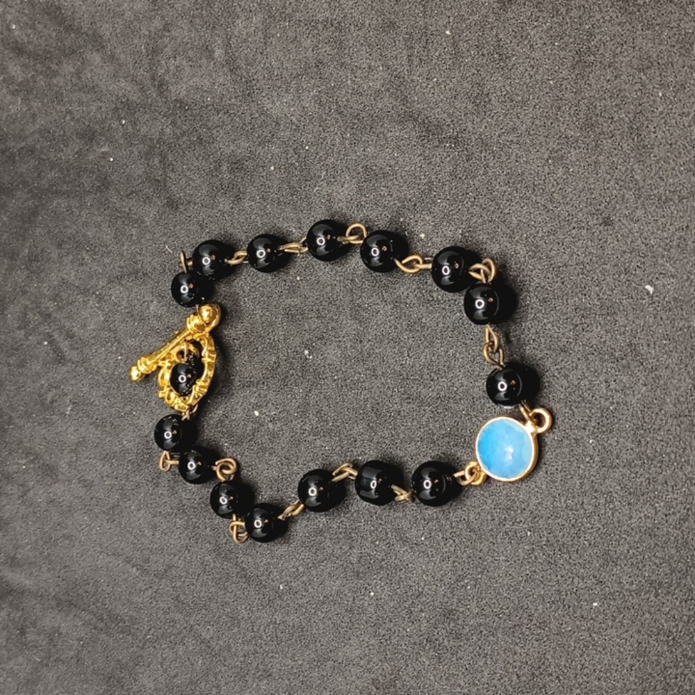 Handmade small opalite bracelet gold tone toggle clasp